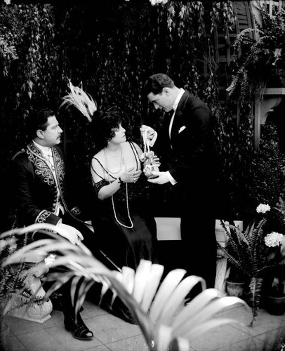 Albert Morrison, Beatriz Michelena and William Pike in the California Motion Picture Corporation production of The Woman Who Dared, San Rafael, 1916 [photograph]