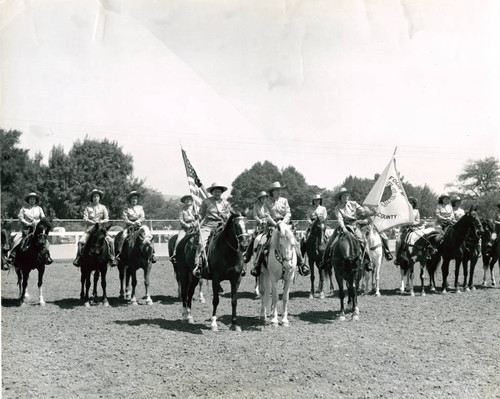 Women on horseback at Circle V Ranch, Fairfax, Marin County, California, circa 1950 [photograph]