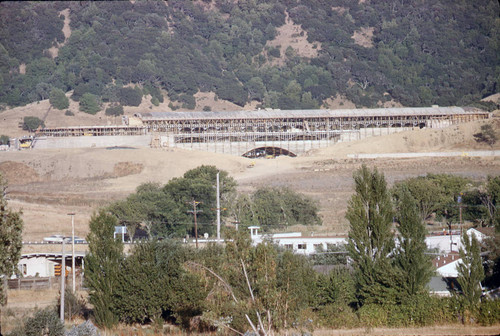 Administration Building under construction, circa 1960, at the Frank Lloyd Wright-designed Marin County Civic Center, San Rafael, California [photograph]