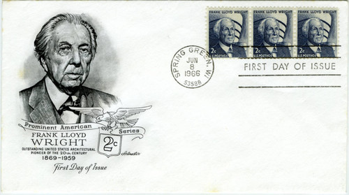 Commemorative postmark from 1966 showing architect Frank Lloyd Wright [ephemera]