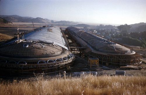 South end of the Administration Building, looking north, at the Frank Lloyd Wright-designed Marin County Civic Center, San Rafael, California, circa 1961 [photograph]