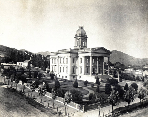 Photograph depicting the Marin County Courthouse, located at 4th Street between A & Court Streets in San Rafael, circa 1910