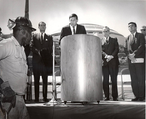 Groundbreaking ceremony for the Frank Lloyd Wright-designed Hall of Justice, May 25, 1966, Marin County Civic Center, San Rafael, California [photograph]