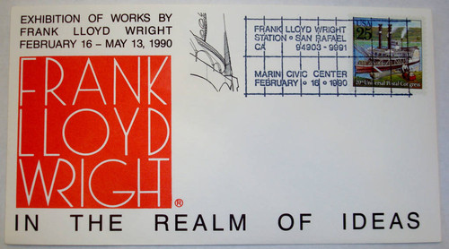 Commemorative postmark for "In the Realm of Ideas" exhibit (1990) at the Marin County Civic Center, designed by Frank Lloyd Wright, Rafael, California [ephemera]