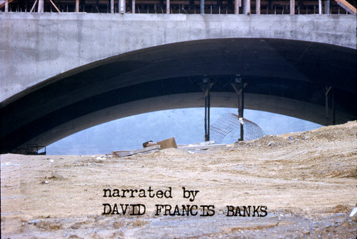 Administration Building construction around the archway entrance of the Frank Lloyd Wright-designed Marin County Civic Center, San Rafael, California, circa 1961 [photograph]