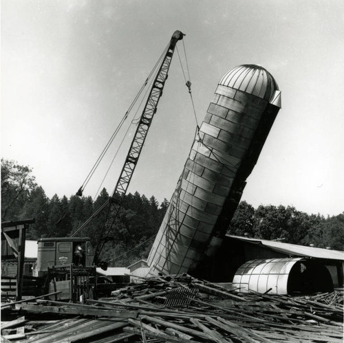 The razing of silos on the former Roy Ranch, San Geronimo, California, May, 1964 [photograph]