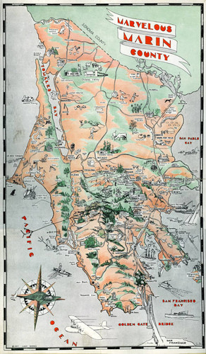 Map promoting the unique features of Marin County, issued by Marvelous Marin, 1937 [map]