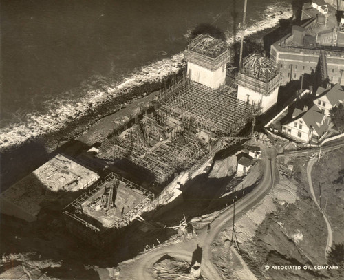 The anchorage behind Fort Point in San Francisco, during the construction of the Golden Gate Bridge, January, 1935 [photograph]