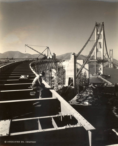 Construction of the floor system of the Golden Gate Bridge, looking north towards Marin County, October, 1936 [photograph]