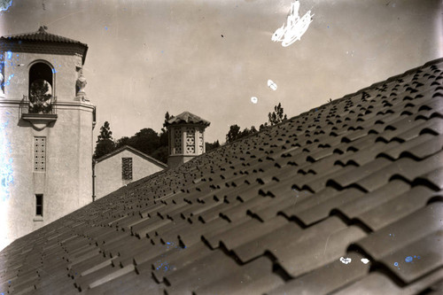 Tower and roof line of Harlan Hall at Marin Junior College in Kentfield, Marin County, California, circa 1930 [photograph]