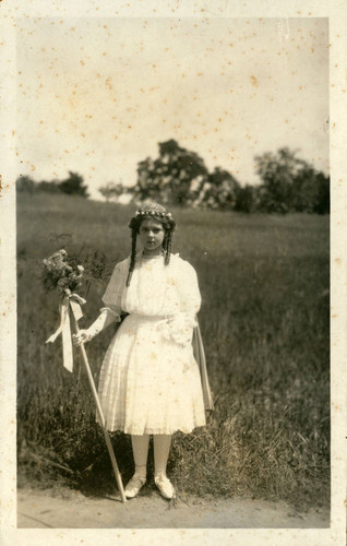 Portrait of a participant at the Kentfield May Day Celebration, circa 1911 [photographic postcard]