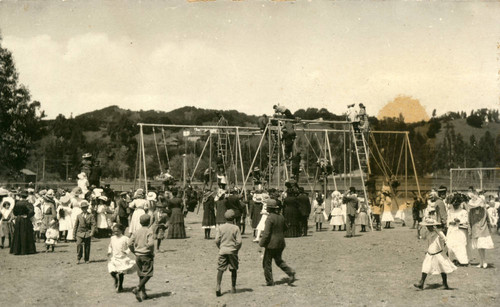 Children at the playground, Kentfield May Day Celebration, circa 1911 [photographic postcard]