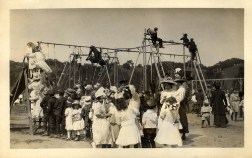 Children using the playground at the Tamalpais Centre during May Day. Kentfield, California, May, 1910 [photograph]