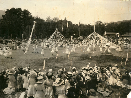 Children dancing around the may poles, Kentfield May Day Celebration, circa 1911 [photograph]