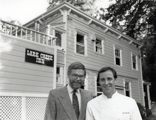 Owners Michael Dellar and Bradley Ogden at the Lark Creek Inn at 234 Magnolia Avenue, Larkspur, 1989 [photograph]