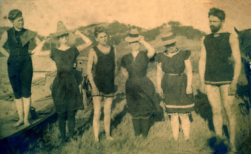 Group of people at Corte Madera Creek near Camp Ho Ho, Larkspur, circa 1895 [photograph]