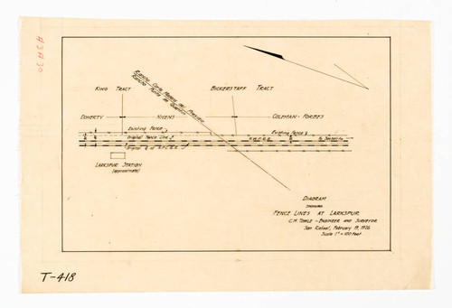 Diagram showing Fence Lines at Larkspur [NWPRR, Larkspur Station]