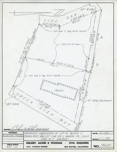 Proposed Subdivision of Lot 10, Block C., Tamalpais Valley, Sub. [Subdivision] No. 1, Marin Co., Calif. For W.S. Grundy