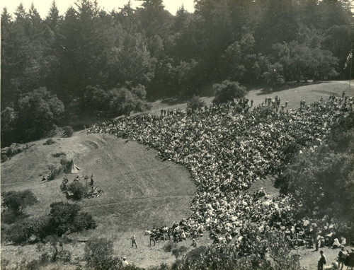 Audience at the Mountain Theatre watching the play "Tamalpa," Mt. Tamalpais, California, circa 1923 [photograph]