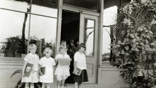 Children outside the Corte Madera Library Branch of the Marin County Free Library, circa 1928 [photograph]