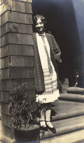 Virginia Keating, who was later the Librarian for the Marin County Free Library, in front of her San Anselmo, California home, circa 1926 [photograph]