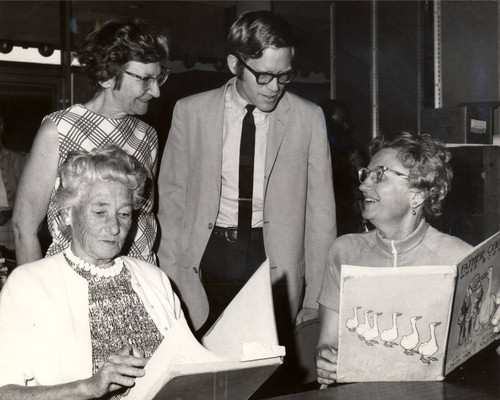 Members of the Friends of the Marin County Free Library's first Book Sale Committee, at the Civic Center Branch, September, 1970. [photograph]