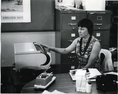 Librarian Joyce Crews at the Civic Center Branch of the Marin County Free Library, San Rafael, California, circa 1966 [photograph]