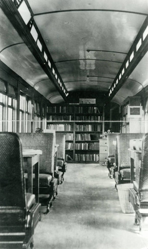 Interior of the Point Reyes Station Branch of the Marin County Free Library, located in a railway coach, 1931 [photograph]