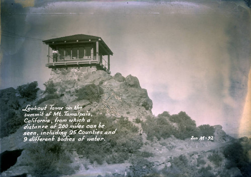 The Lookout Tower at the summit of Mt. Tamalpais, 1936 [postcard negative]