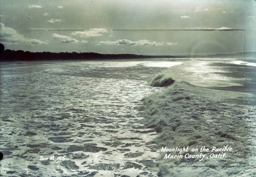 View Pacific Ocean by moonlight, Marin County, 1942 [postcard negative]