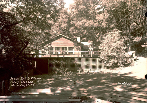 Social Hall and Kitchen, Camp Duncan, 1946 [postcard negative]