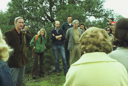 Ceremony marking the dedication of Pam’s Blue Ridge, within Cascade Canyon Open Space Preserve, Fairfax, Marin County, March 23, 1975 [photograph]