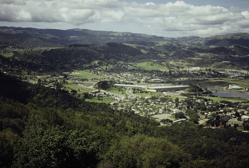 View of the Marin County Civic Center and central Marin from atop San Pedro Mountain Open Space Preserve, 1978 [photograph]