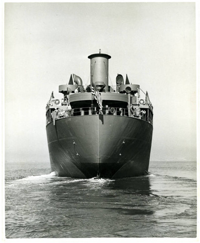 SS Mission Purisima, a T-2 tanker built at Marinship, Marin County, during a trial run on November 5, 1943 [photograph]