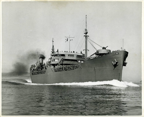 SS Mission Purisima, a T-2 tanker built at Marinship, Marin County, during a trial run on November 5, 1943 [photograph]