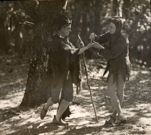 Frank Bertor as Corin, and Dan Totheroh as Touchstone, in the 1920 Mountain Play performance of As You Like It, on Mount Tamalpais [photograph]