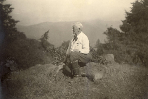 Portrait of R. F. "Dad" O'Rourke, one of the founders of the Mountain Play, on Mount Tamalpais, 1925 [photograph]