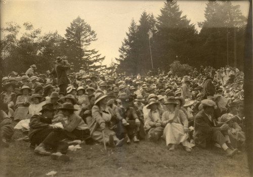 Audience at the fourth Mountain Play, William Tell, 1916, on Mount Tamalpais [photograph]