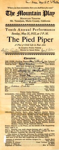 Autographed program for the 1922 Mountain Play, The Pied Piper, performed on Mount Tamalpais [ephemera]