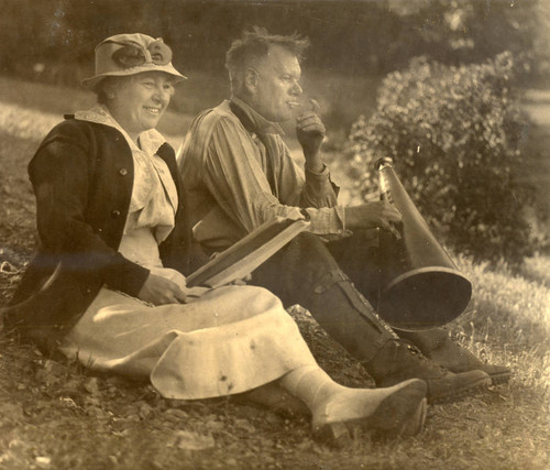 Effie Easton and Garnet Holme during rehearsal for As You Like It, the 1920 Mountain Play on Mount Tamalpais [photograph]