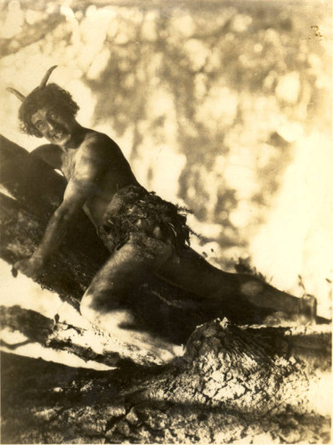 Fred Smith as a wood sprite, in the 1930 Mountain Play, Sunken Bell, performed on Mount Tamalpais [photograph]