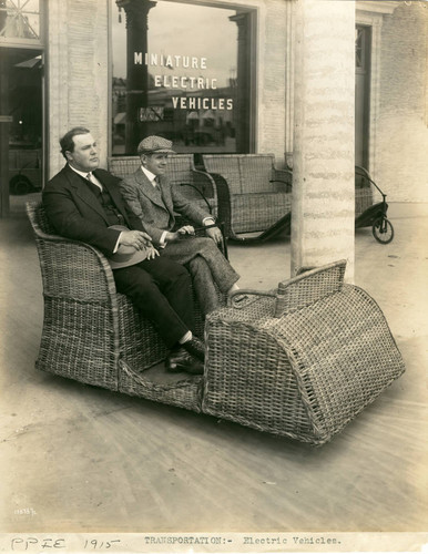 Electric vehicle made of wicker on display at the 1915 Panama-Pacific International Exposition [photograph]