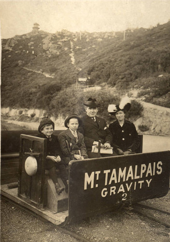 Gravity Car and passengers on the Mt. Tamalpais & Muir Woods Railroad, Marin County, California, October 18, 1914 [photograph]