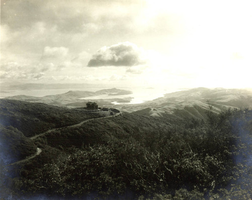 View of the railroad route to the summit of Mount Tamalpais with the West Point Inn in the distance, Marin County, California, circa 1909 [photograph]