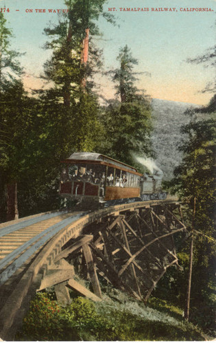 Mt. Tamalpais & Muir Woods Railroad ascending Mount Tamalpais, Marin County, California, circa 1914 [postcard]