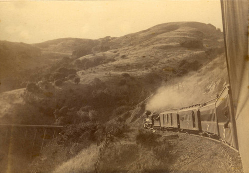 North Pacific Coast train climbing White's Hill in Fairfax, Marin County, California, 1889 [photograph]