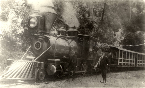 Picnic cars being pulled by Engine No. 13 on the San Francisco and Northwestern Railway, circa 1900 [photograph]