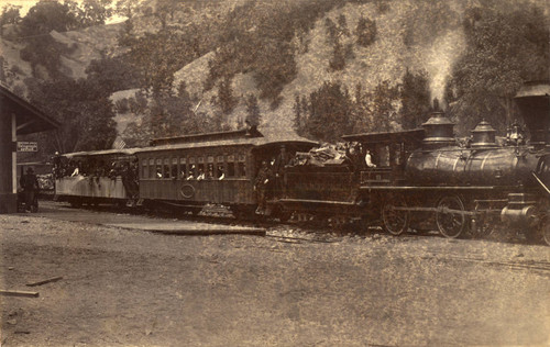 North Pacific Coast Engine No. 8 at Cazadero Station in Northern California, circa 1900 [photograph]