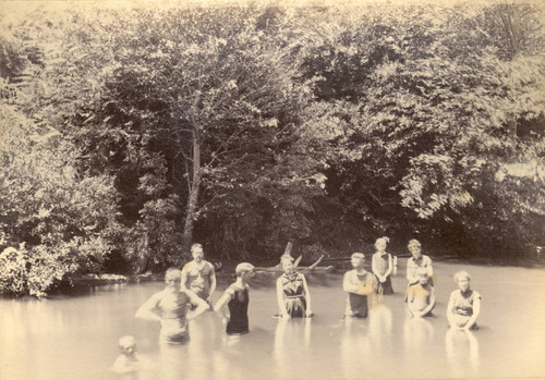 Vacationers swim in Paper Mill Creek (Laguinitas Creek) at Taylorville, Marin County, California, 1889 [photograph]