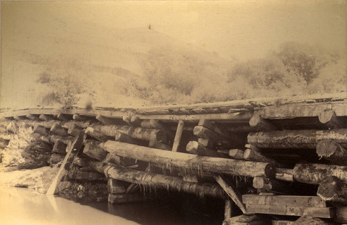 View of Samuel P. Taylor's dam built in 1856 to power his first paper mill at Taylorville, Marin County, California [photograph]